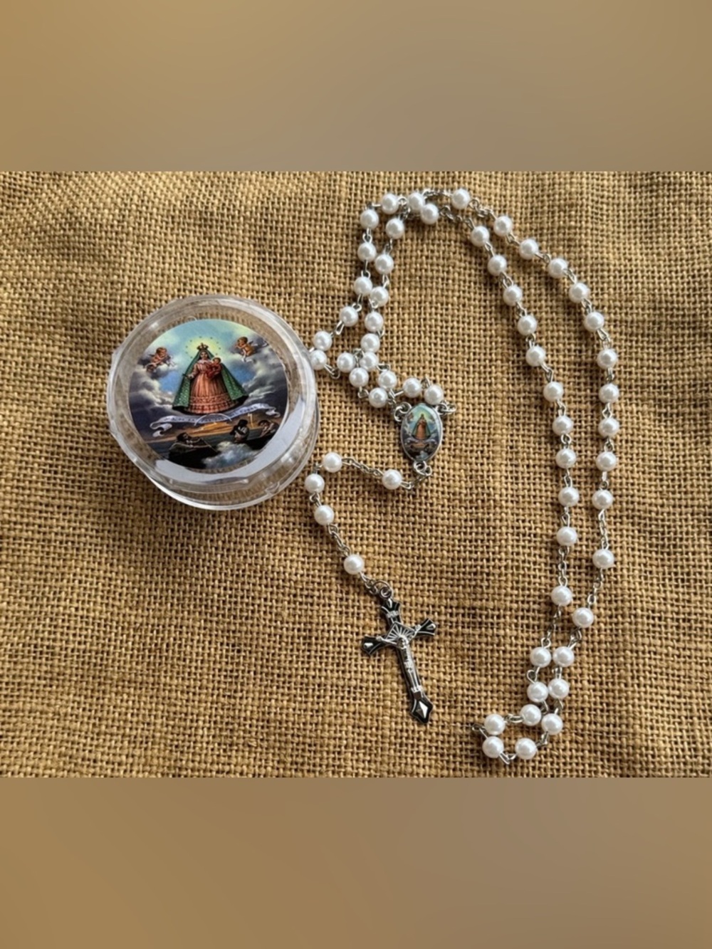 Wooden Bead Rosary with Silver Cross